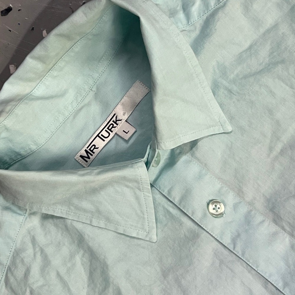 Mr Turk Mens Short Sleeve Button Down Shirt Pale Blue Cotton MR171300 Size L - Picture 3 of 6